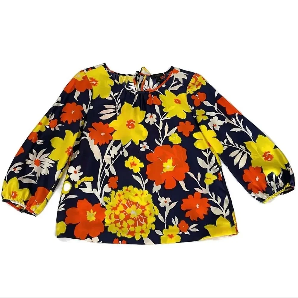 J. Crew 100% Silk Floral Blouse size 4 Multicolor